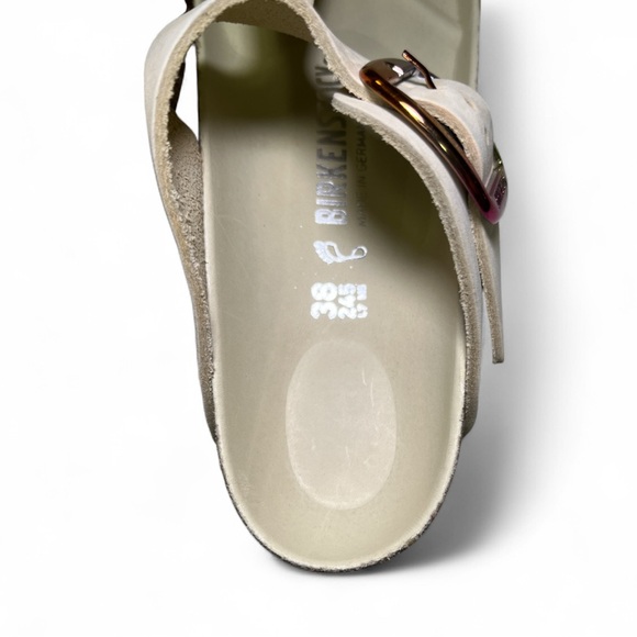Birkenstock Gizeh Big Buckle Nubuck Leather Ecru Footbed Sandals Womens 7 New